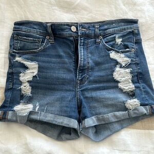 Express Dark Blue Ripped Jean Shorts